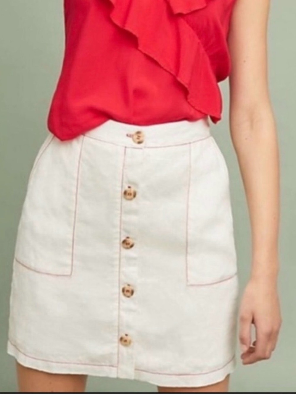 Anthropologie Amadi White Linen Skirt S NWT